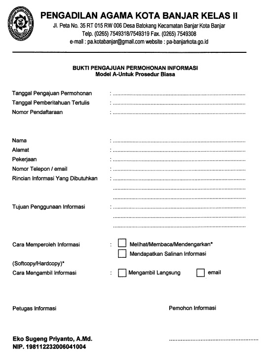 formulir permohonan informasi